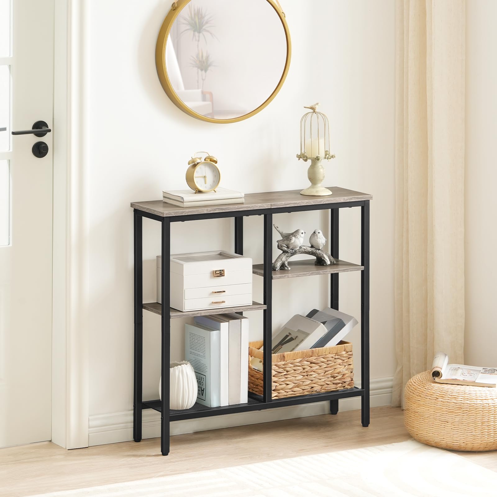 hoobro-console-table-4-niveaux-table-console-greige-troite image 2