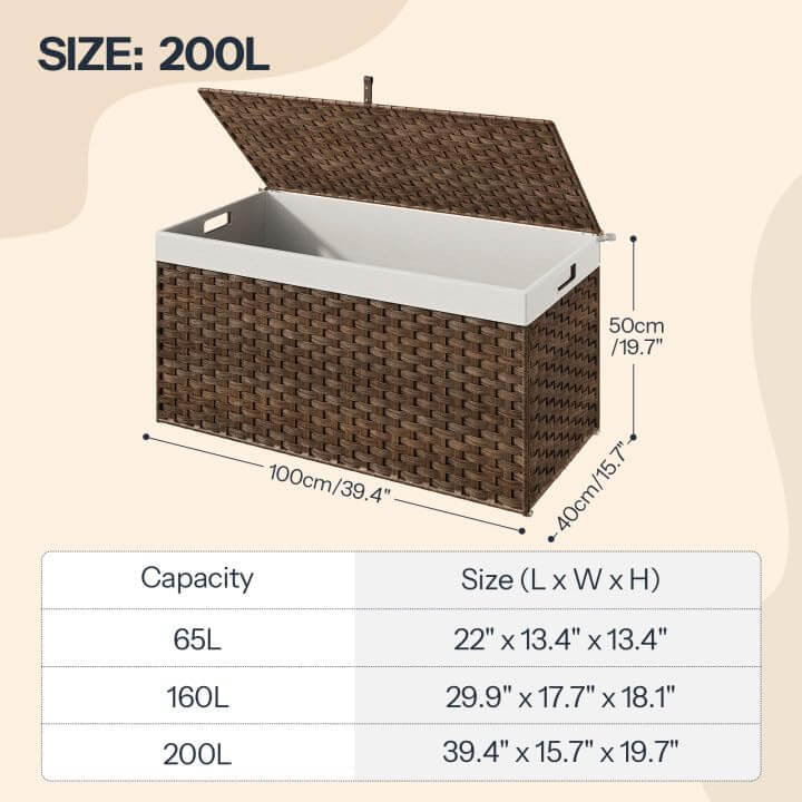 hoobro-panier-rangement-tissu-200l-couvercle-marron image 3