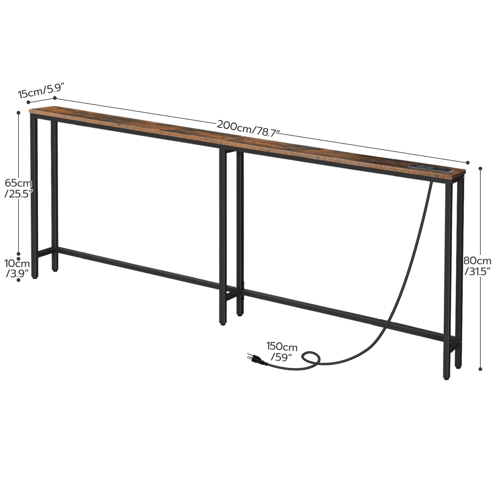 hoobro-console-table-78-7-pouces-table-console-marron-prise-usb image 3