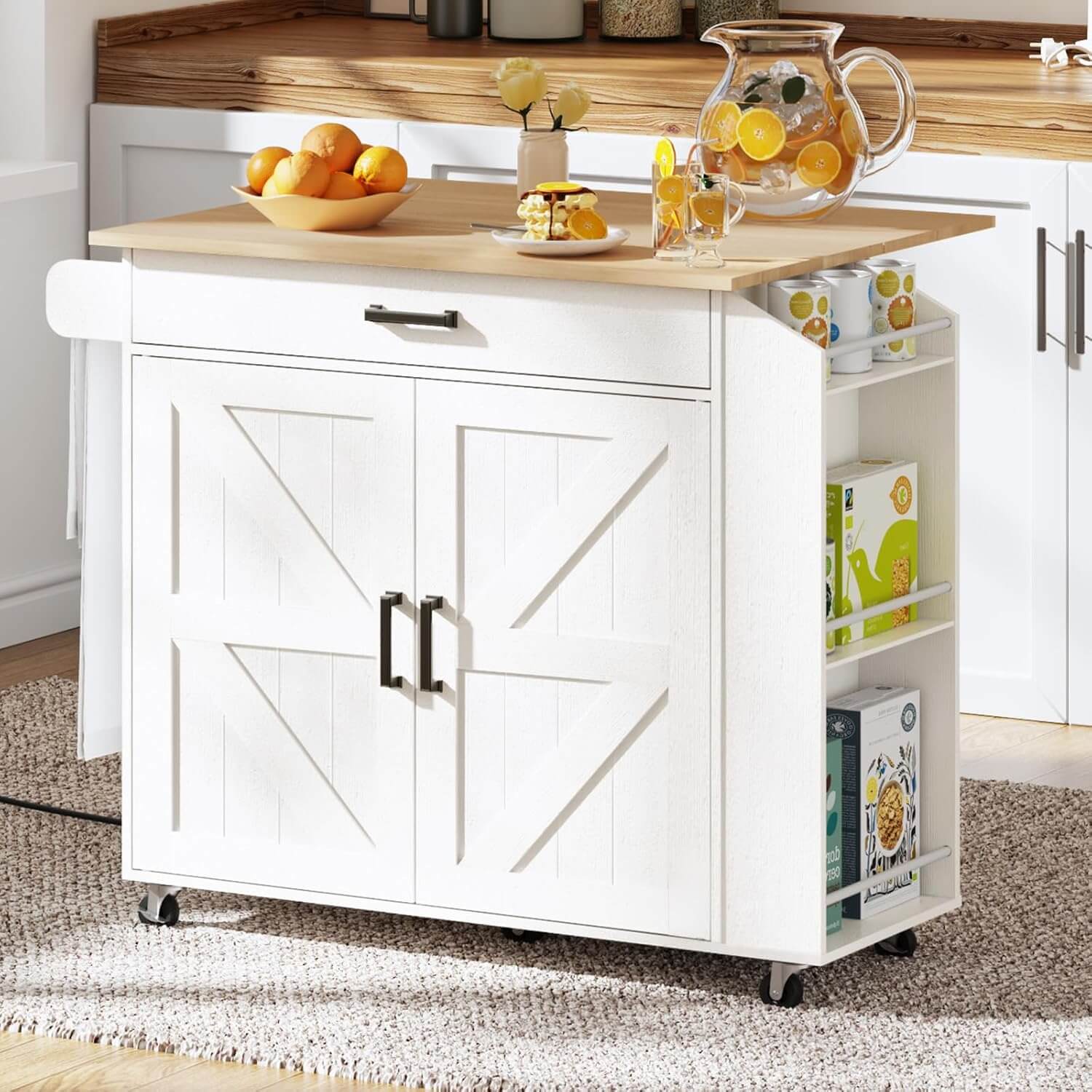 hoobro-kitchen-furniture-lot-de-cuisine-blanc-roulettes-plateau-rabattable image 2