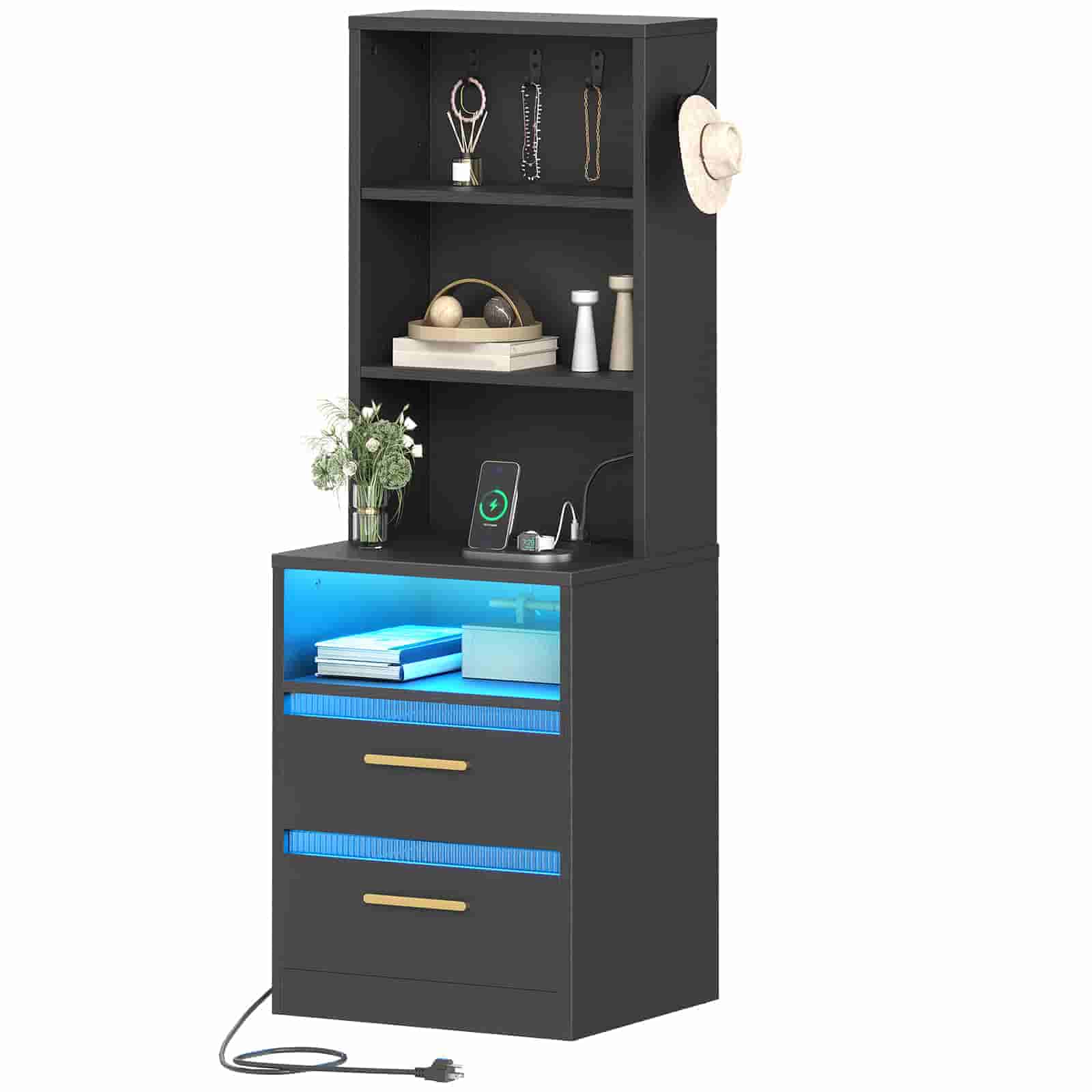 hoobro-nightstands-table-nuit-noire-led-prise-usb image 1