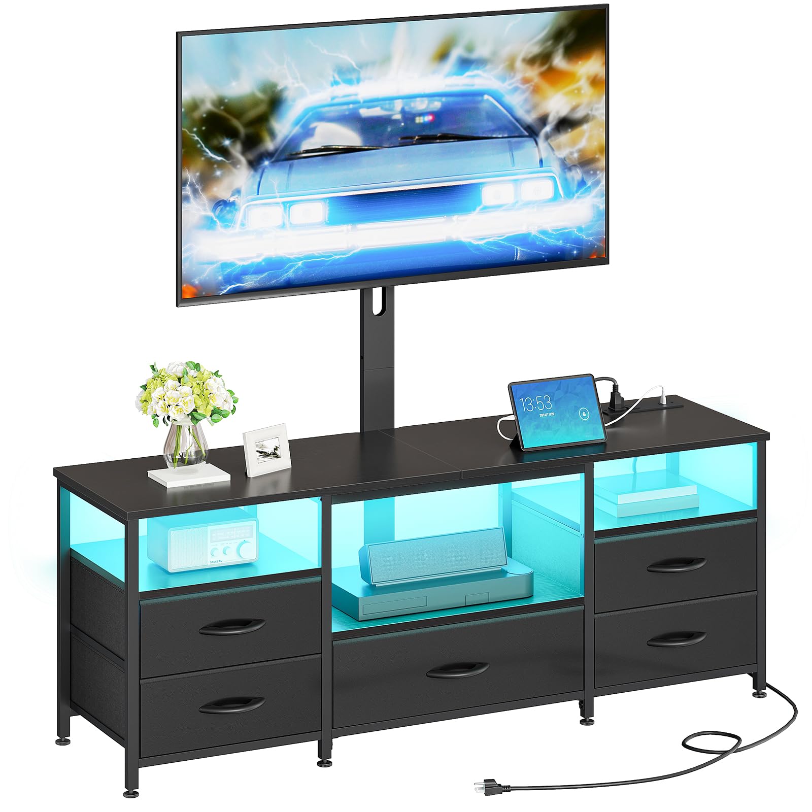 hoobro-tv-stands-meuble-tv-led-noir-65-pouces-pivotant image 1