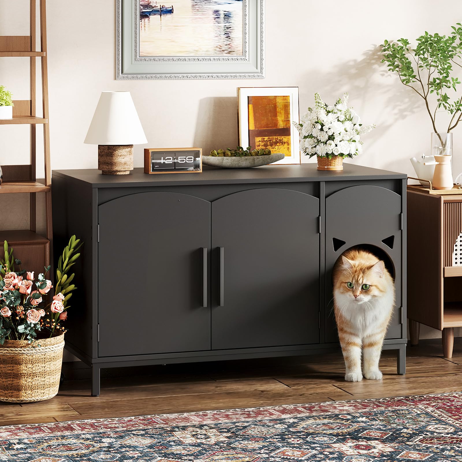 hoobro-pet-furniture-meuble-liti-re-chat-bois-noir-cach image 2