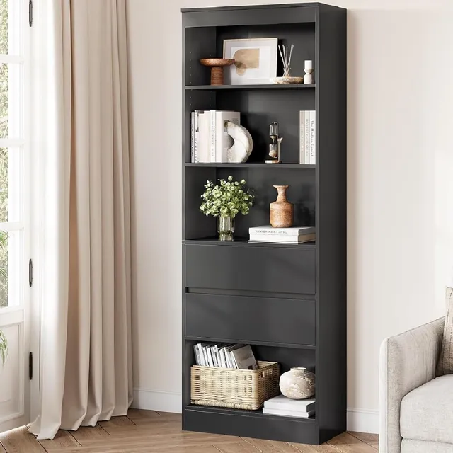 forabamb-commodes-salle-de-bain-armoire-haute-noire-180-cm-tiroirs image 1