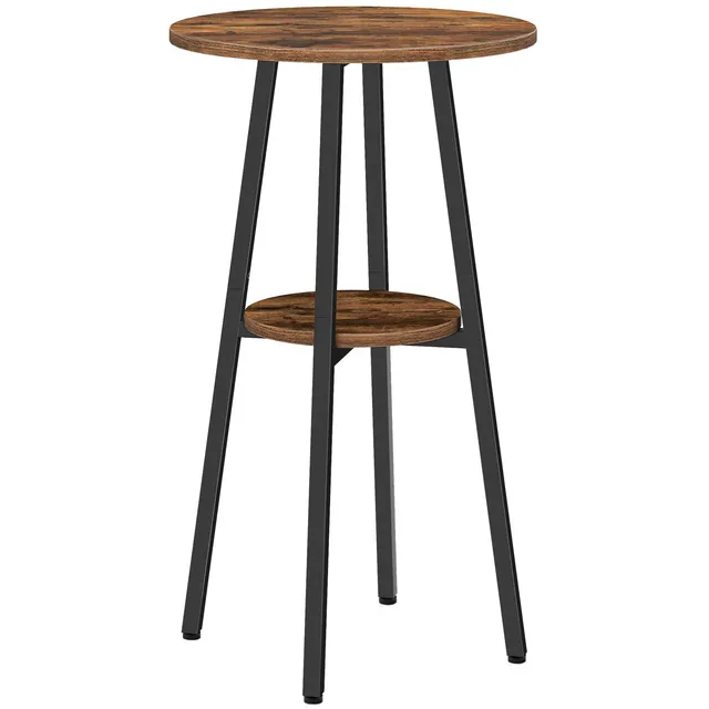 hoobro-beverage-counters-table-de-bar-ronde-2-niveaux-marron image 1