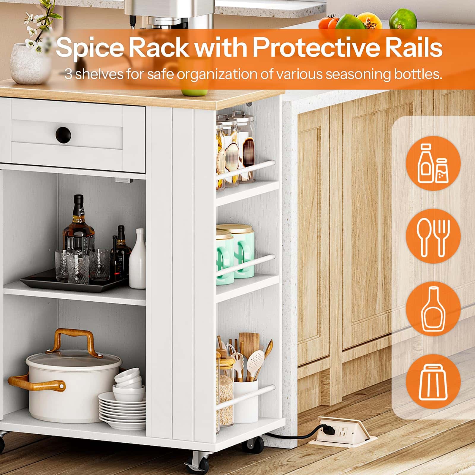 hoobro-lot-cuisine-blanc-roulettes-prise-et-tiroir image 5