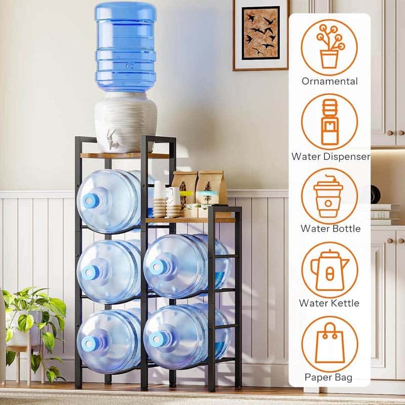 hoobro-storage-racks-porte-bouteilles-5-gallons-marron-acier-bois image 4