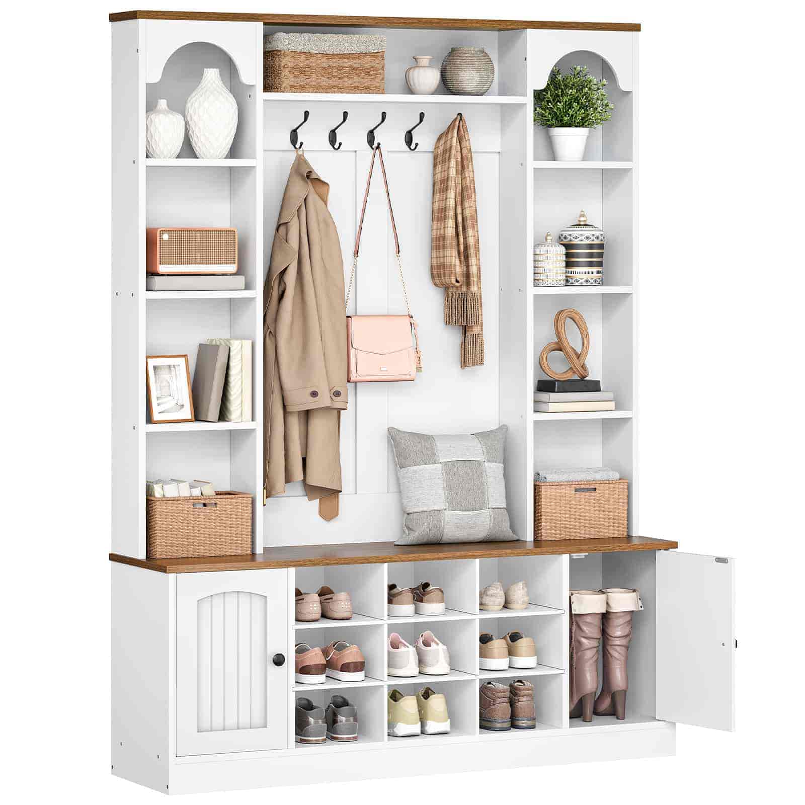 hoobro-hall-trees-vestiaire-entr-e-blanc-avec-banc-et-meuble-chaussures image 1
