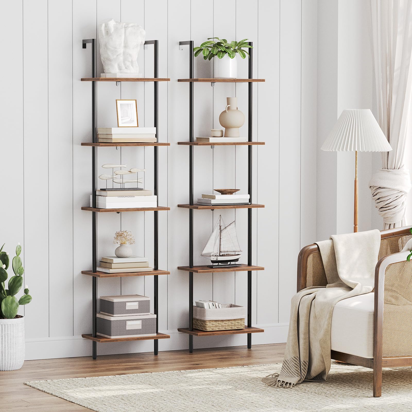 hoobro-ladder-shelves-tag-re-chelle-bois-marron-5-niveaux image 6