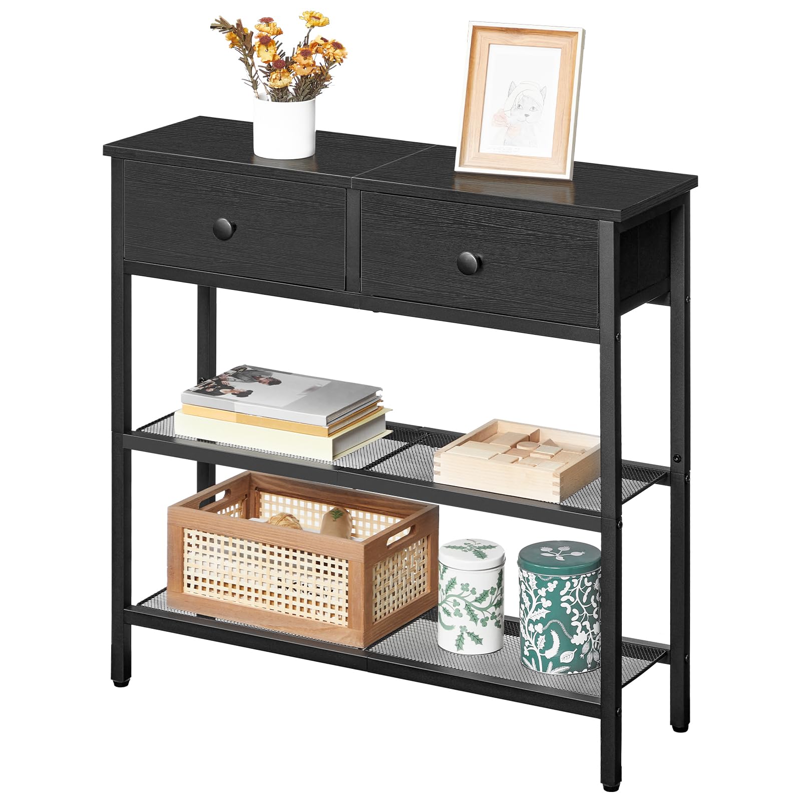 hoobro-console-entr-e-noire-troite-3-niveaux-tiroirs image 3