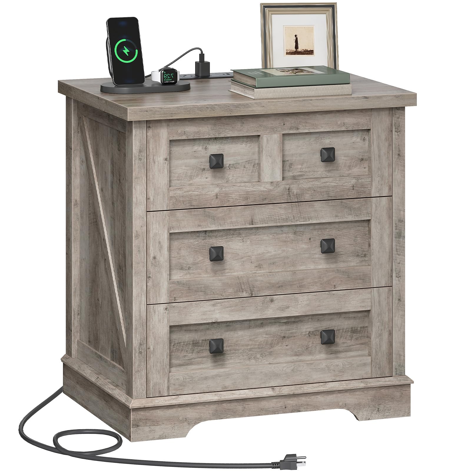 hoobro-nightstands-table-de-chevet-greige-3-tiroirs-prises image 1