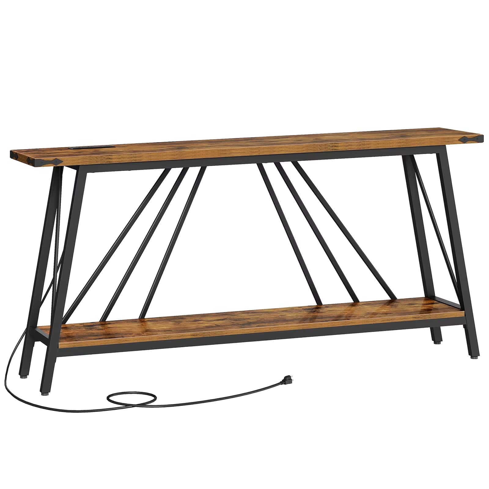hoobro-console-table-console-entr-e-marron-2-niveaux-usb image 3