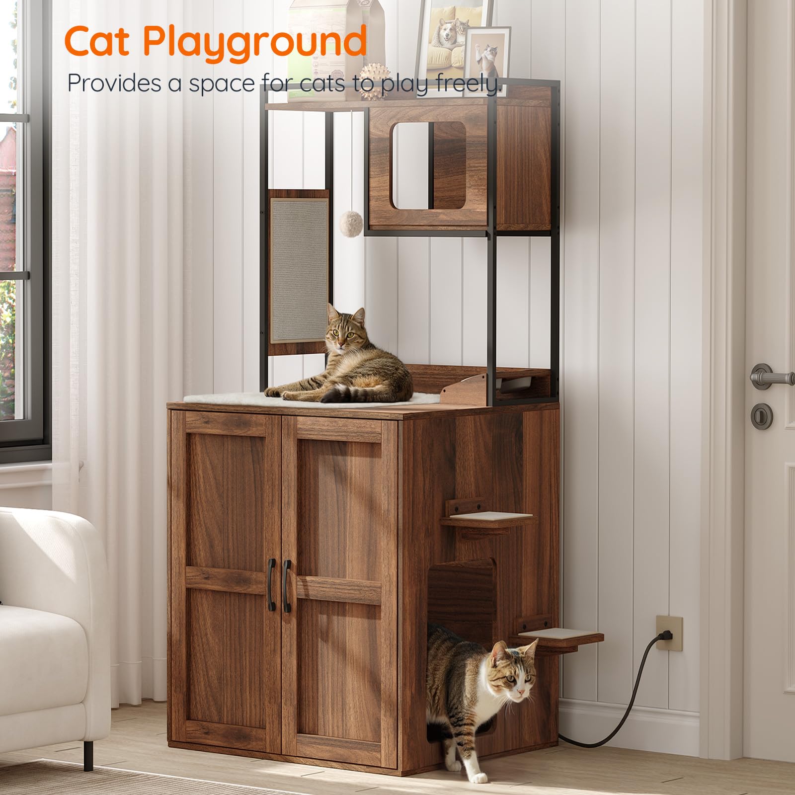 hoobro-pet-furniture-meuble-liti-re-chat-marron-avec-arbre image 2
