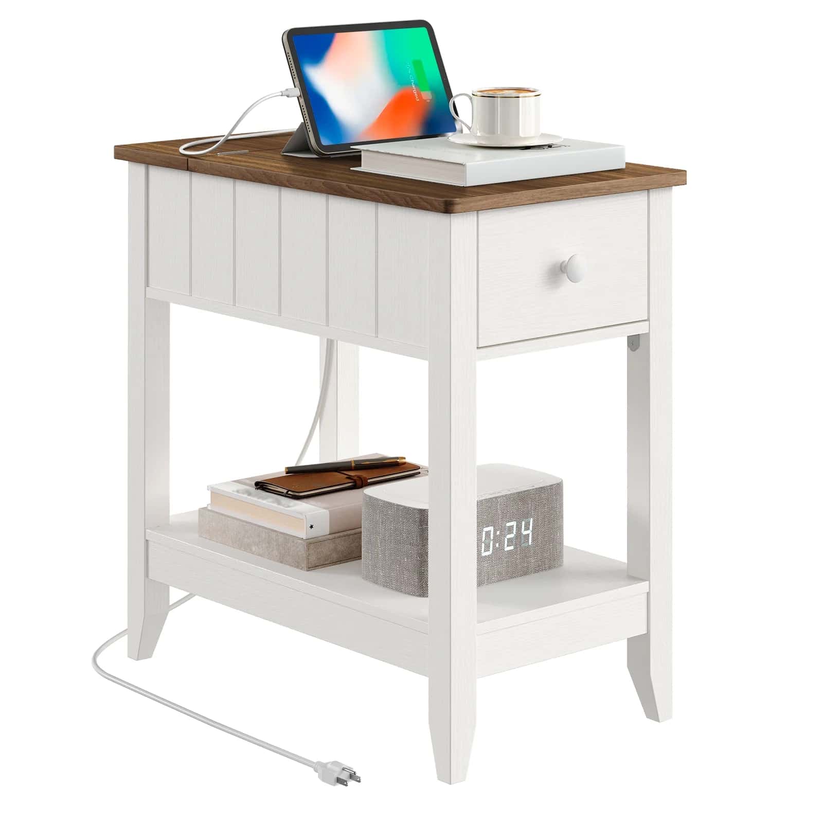 hoobro-side-tables-table-d-appoint-blanche-prises-usb image 1