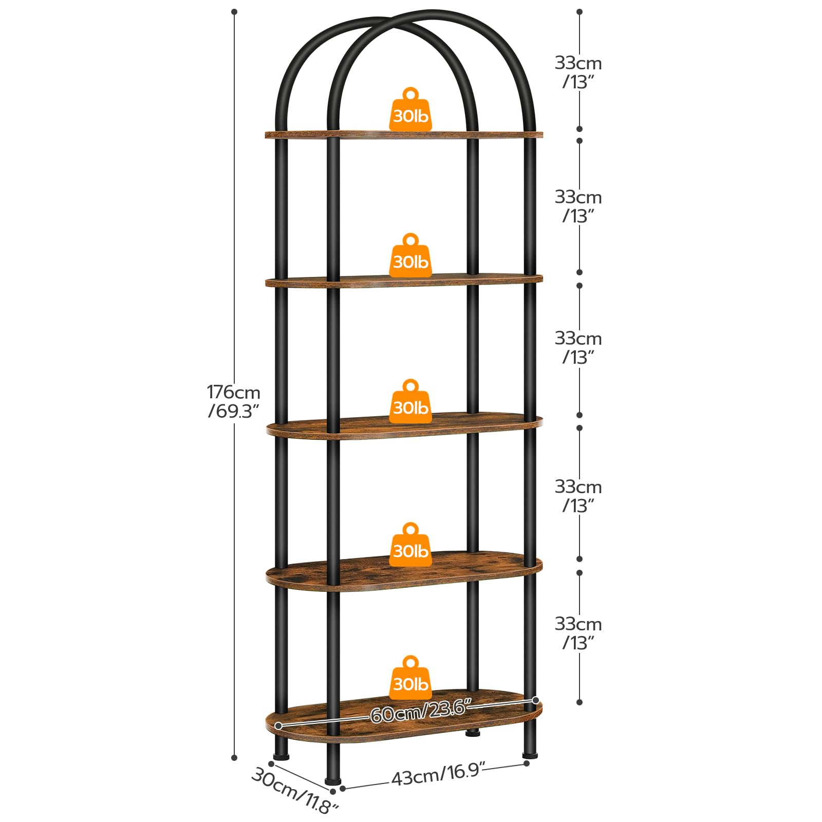 hoobro-biblioth-que-5-niveaux-marron-arche-industrielle image 3