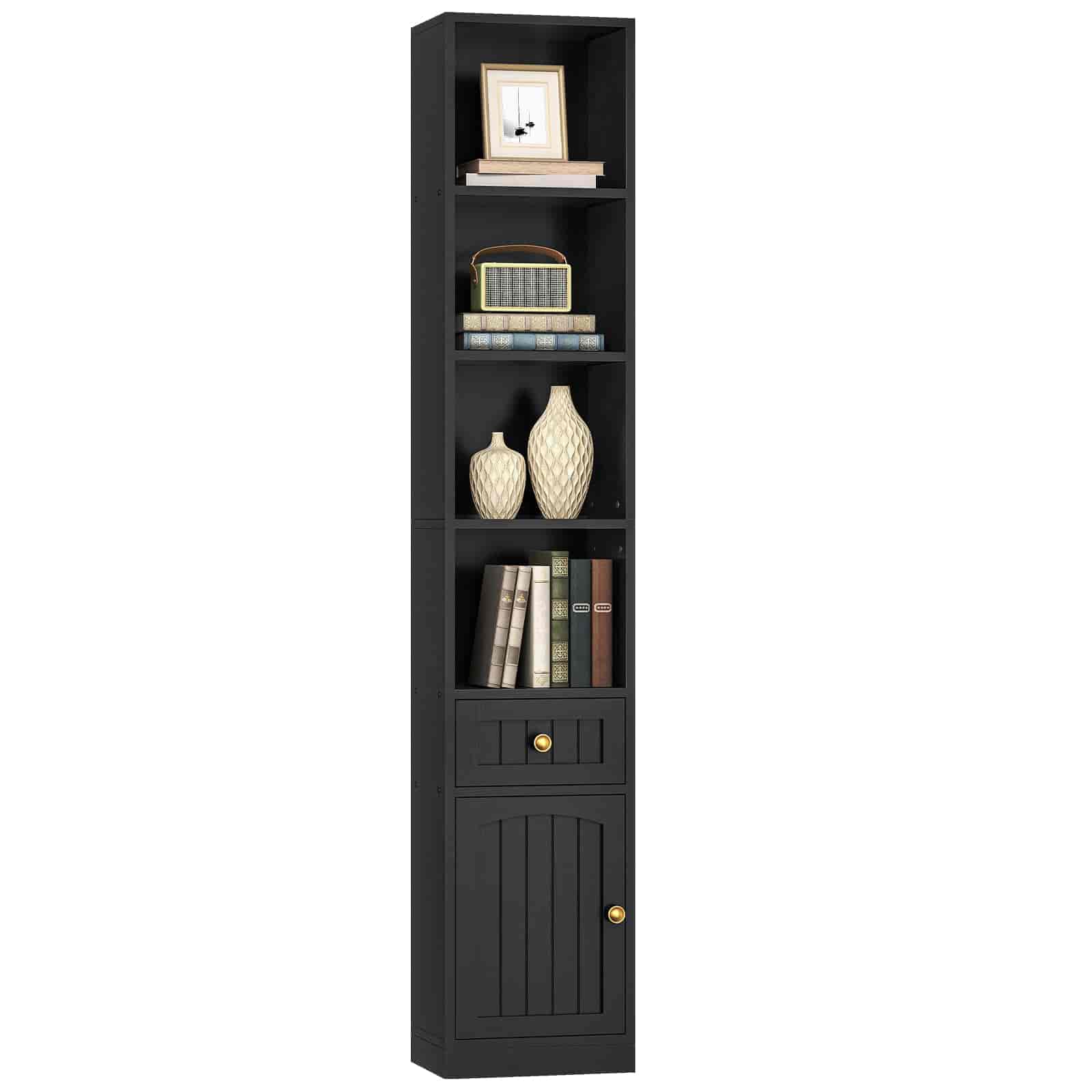 hoobro-bookshelves-biblioth-que-haute-noire-180-cm-avec-placard image 1