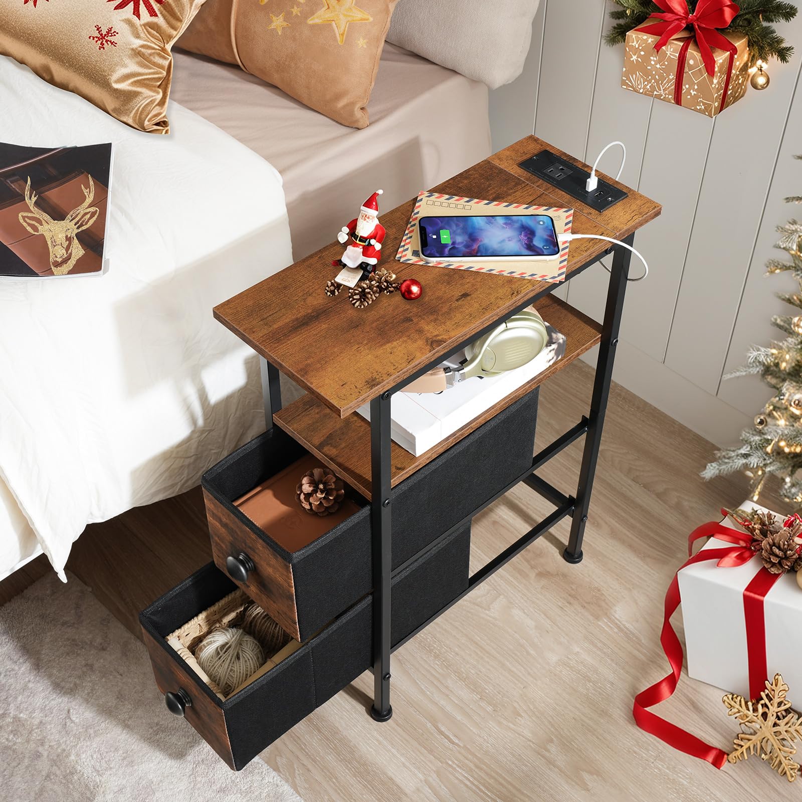 hoobro-bf487ubz01-table-d-appoint-marron-prise-usb image 2
