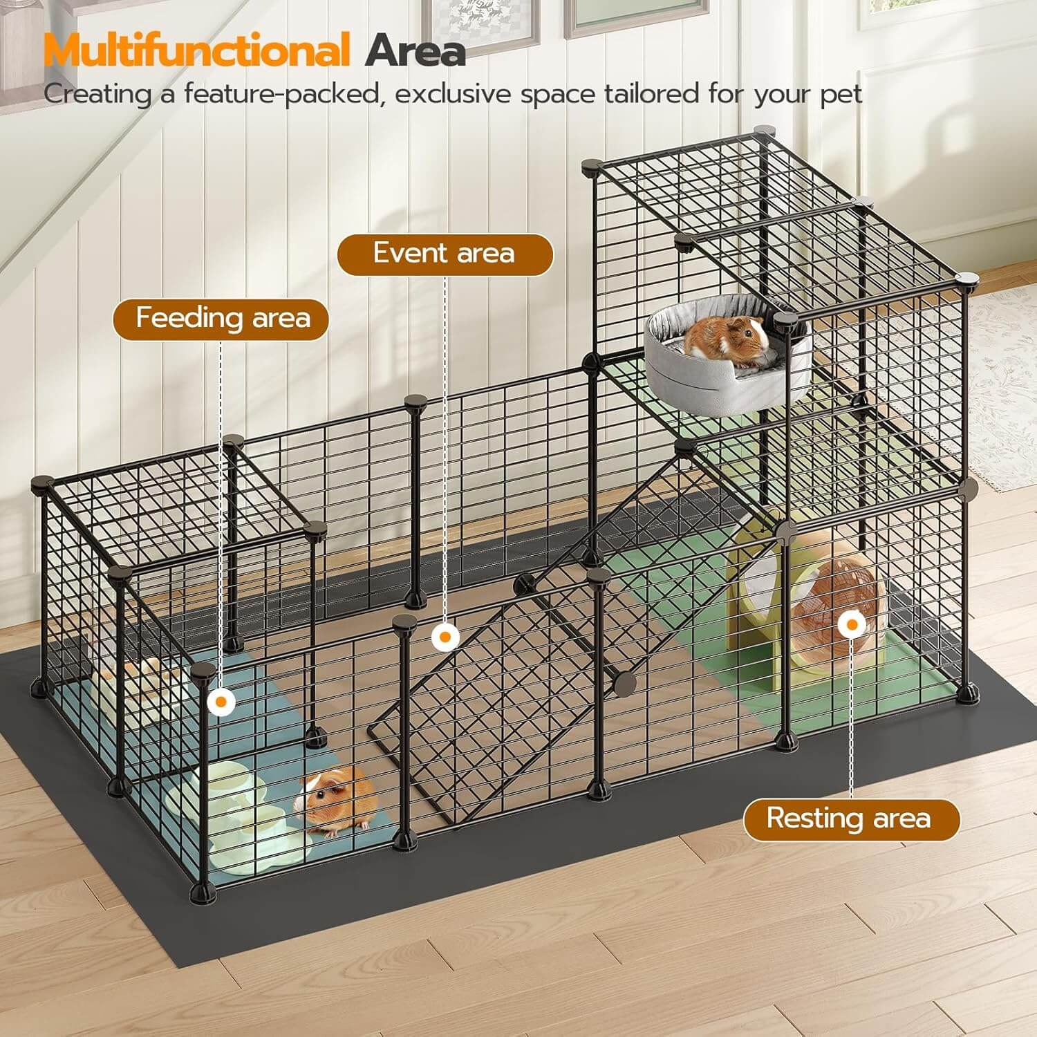 hoobro-pet-furniture-enclos-cochon-d-inde-noir-avec-tapis image 8