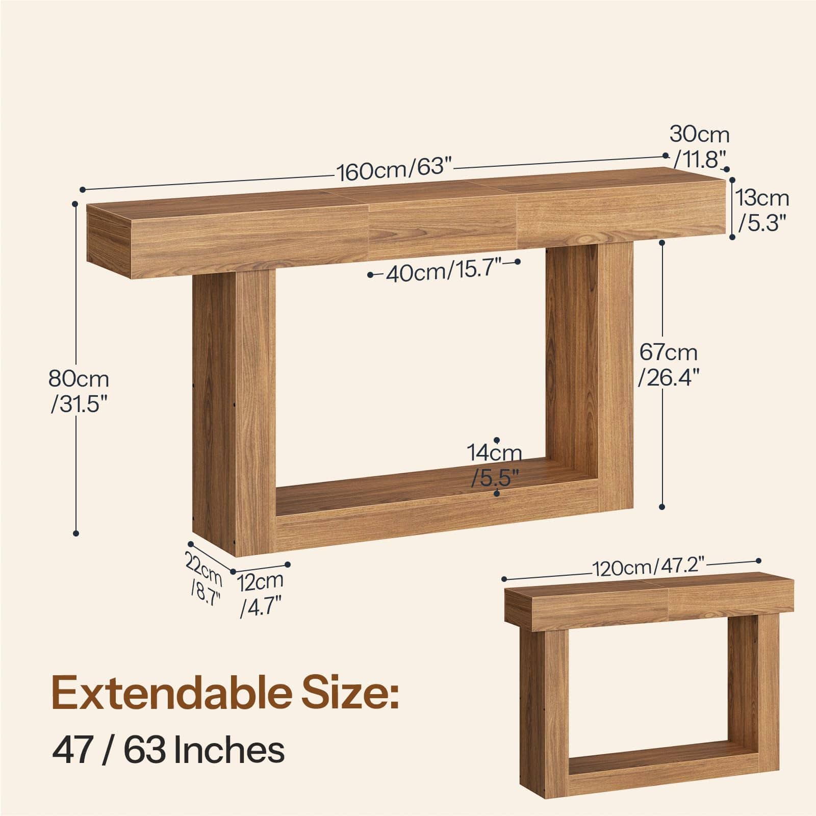 hoobro-table-console-extensible-naturel-47-63-pouces-avec-rangement image 4
