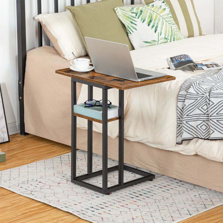 hoobro-side-tables-c-type-table-d-appoint-marron-pliable-avec-rangement image 6