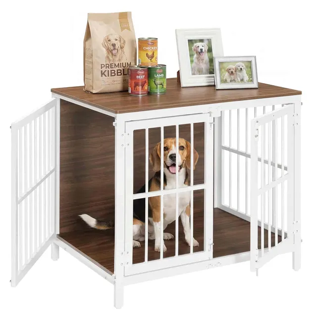 hoobro-cage-chien-bois-blanche-100-cm-3-portes-meuble image 1