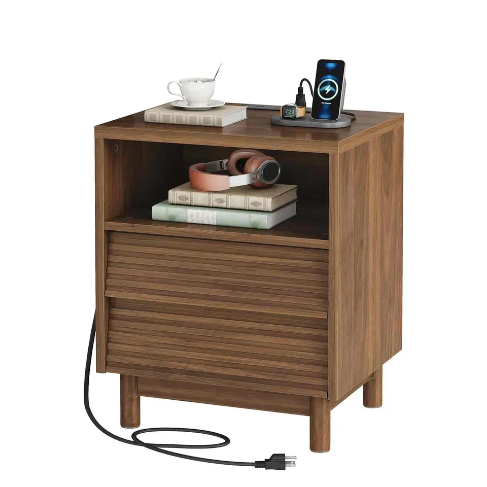 hoobro-nightstands-table-de-chevet-marron-2-tiroirs-chargeur image 1