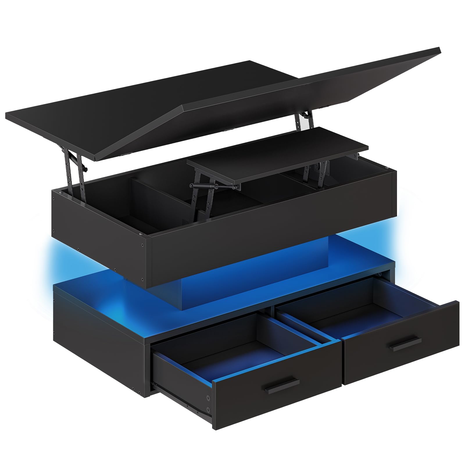 hoobro-coffee-tables-table-basse-noire-relevable-led-rangement image 3