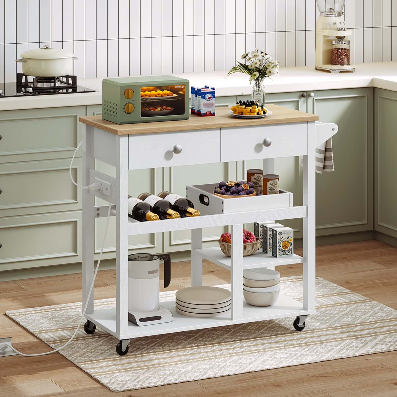 hoobro-kitchen-furniture-lot-cuisine-blanc-roulettes-avec-tiroirs image 2