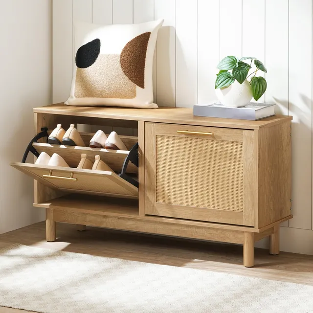 hoobro-shoe-racks-banc-chaussures-naturel-style-rotin image 1
