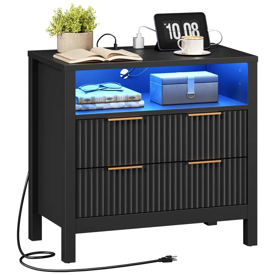 hoobro-table-chevet-led-noire-70cm-prise-usb-c image 1