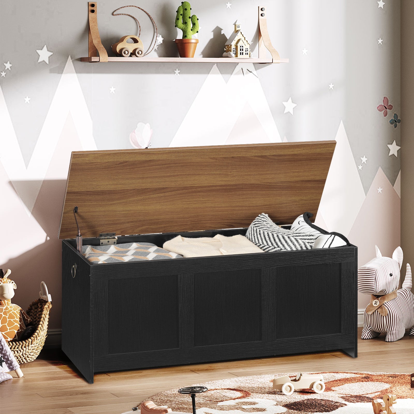 hoobro-coffre-rangement-bois-39-3-pouces-couvercle-noir image 3