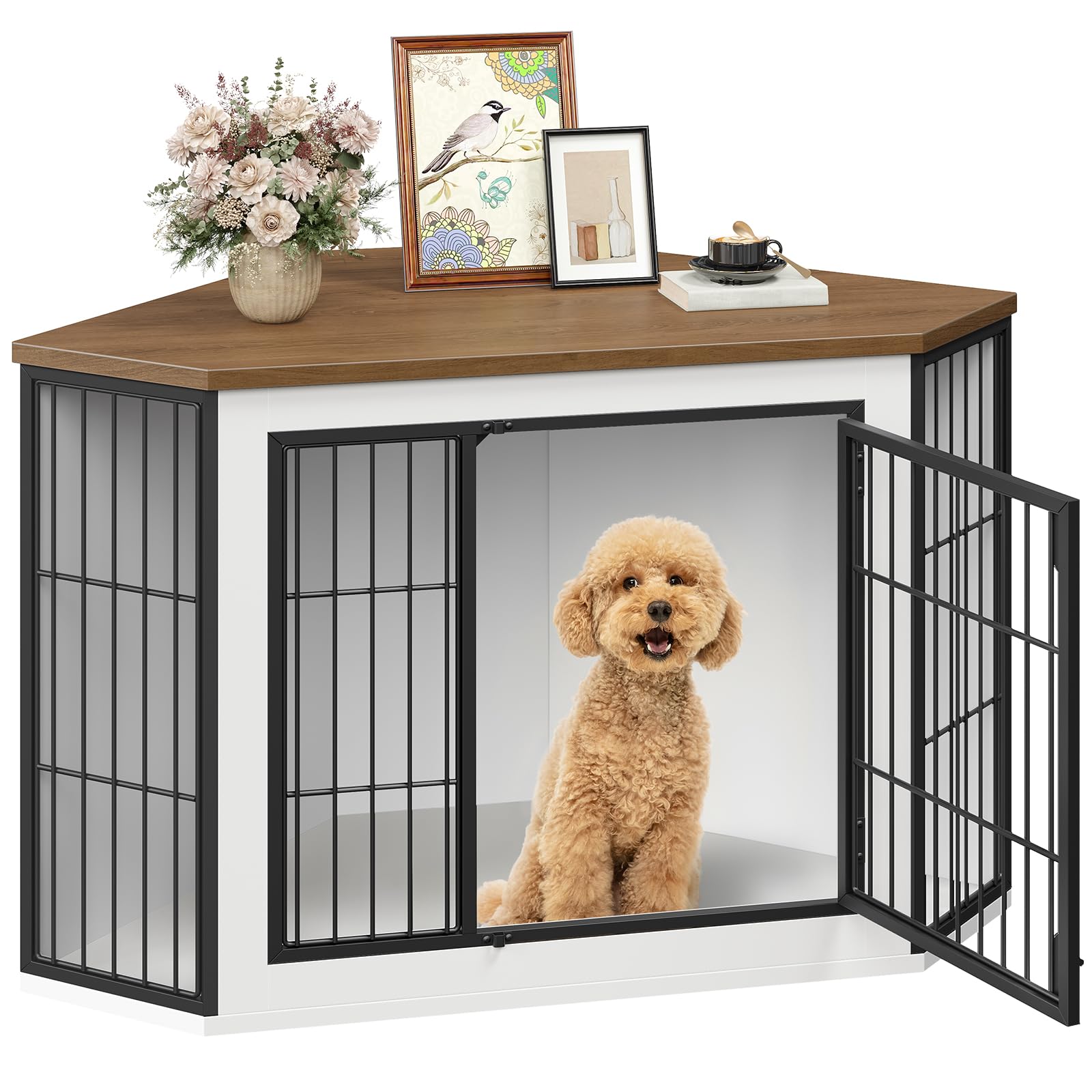 hoobro-pet-furniture-niche-chien-bois-blanc-meuble-angle image 1