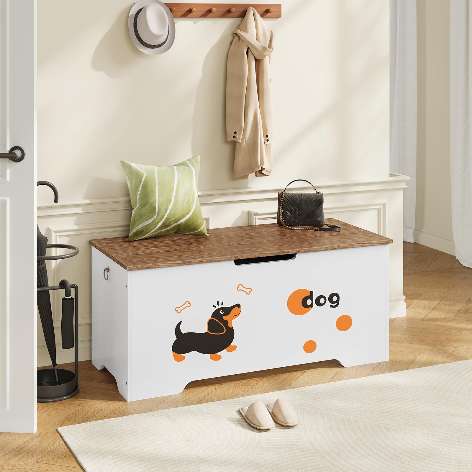 hoobro-banc-coffre-blanc-100-cm-coffre-jouets-bois image 2
