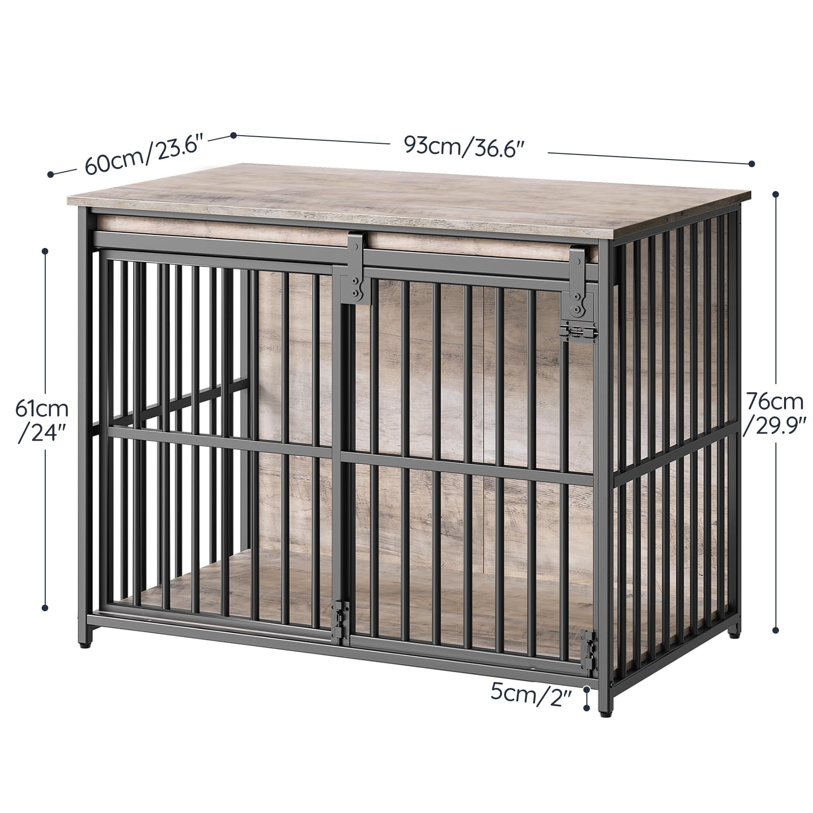 hoobro-cage-chien-bois-gris-porte-coulissante-niche-int-rieure image 4