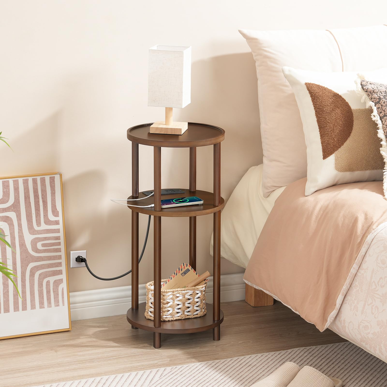 hoobro-side-tables-3-tier-table-d-appoint-mocha-ronde-avec-usb image 5