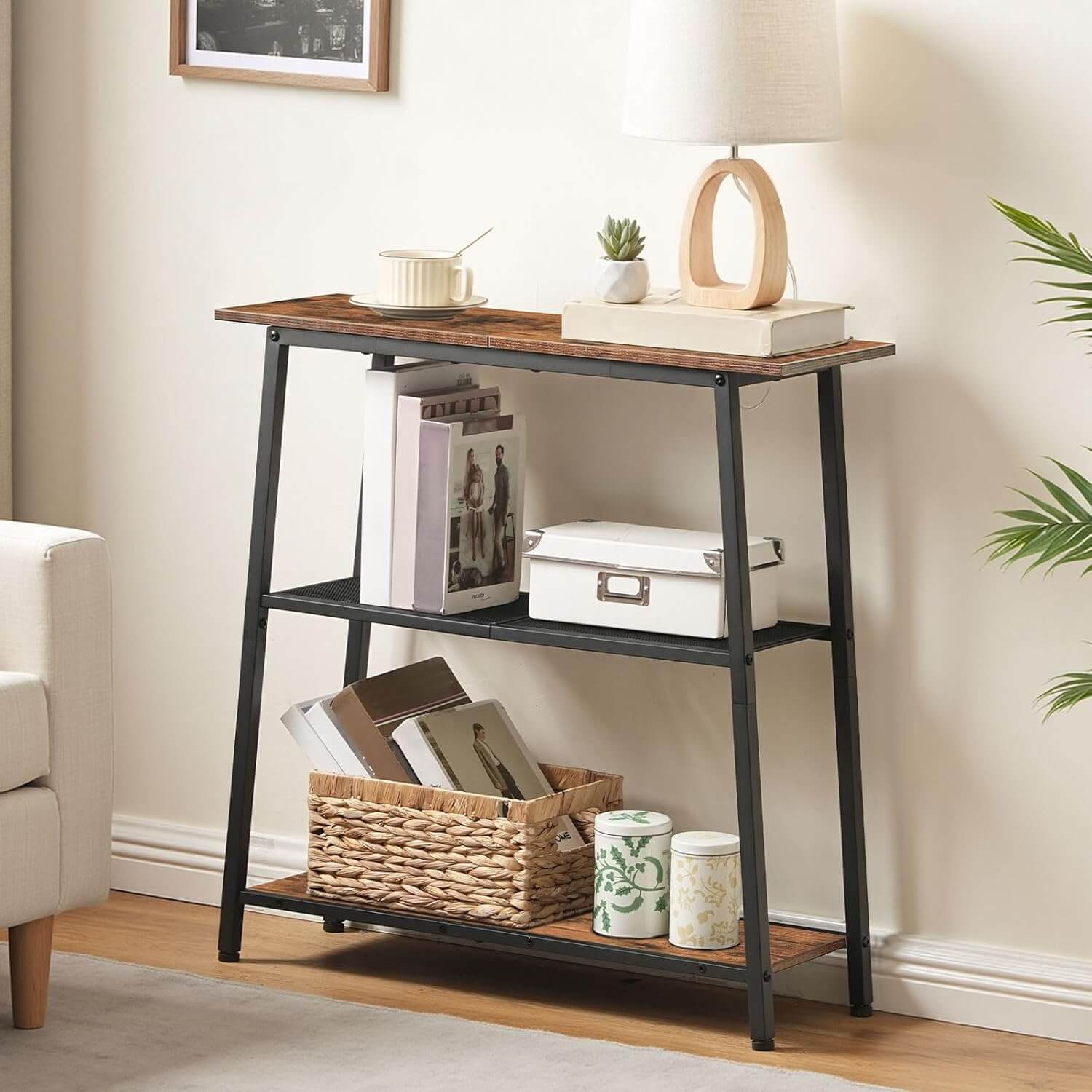 hoobro-console-table-console-entr-e-marron-3-niveaux-troite image 2