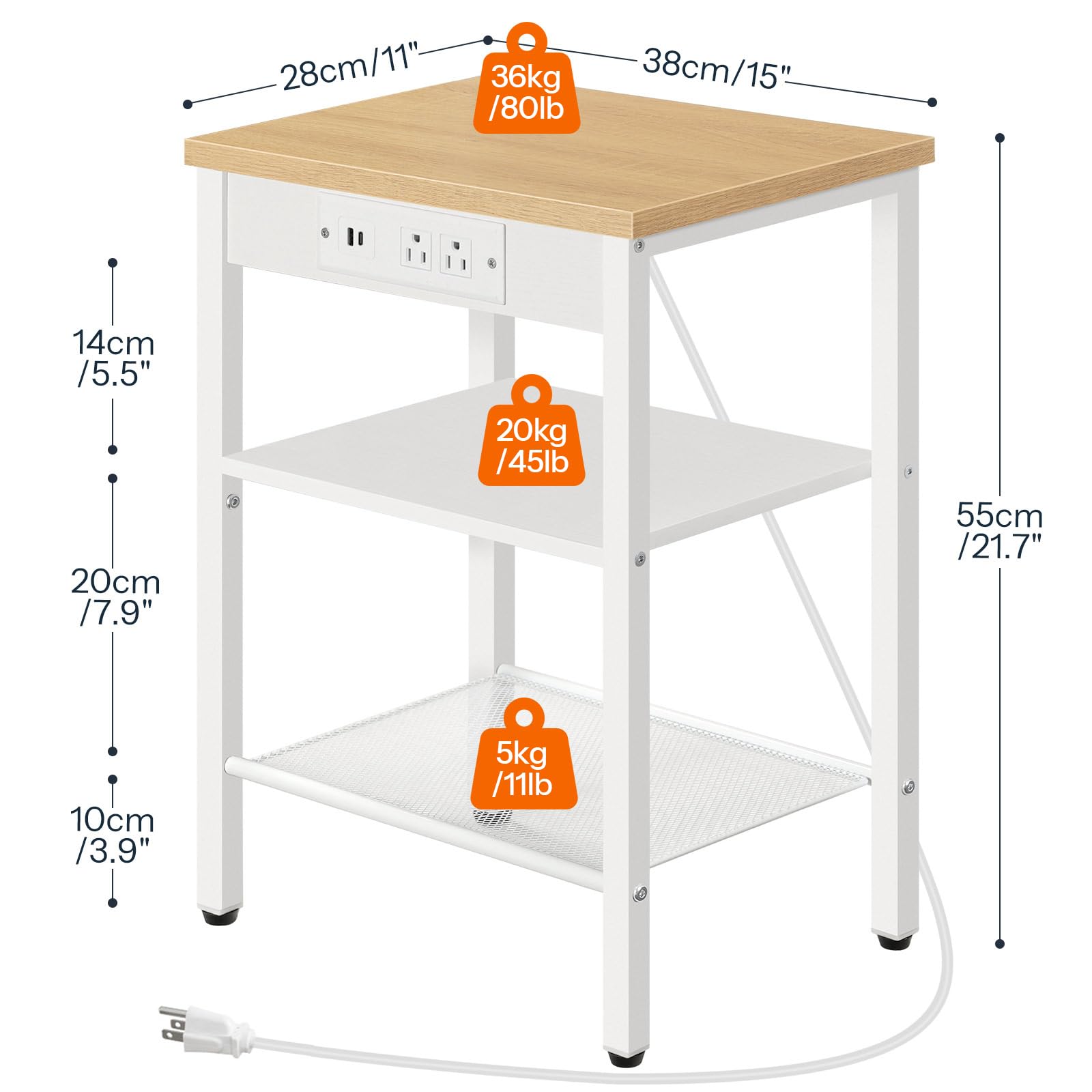 hoobro-side-tables-table-appoint-naturel-3-niveaux-usb image 3