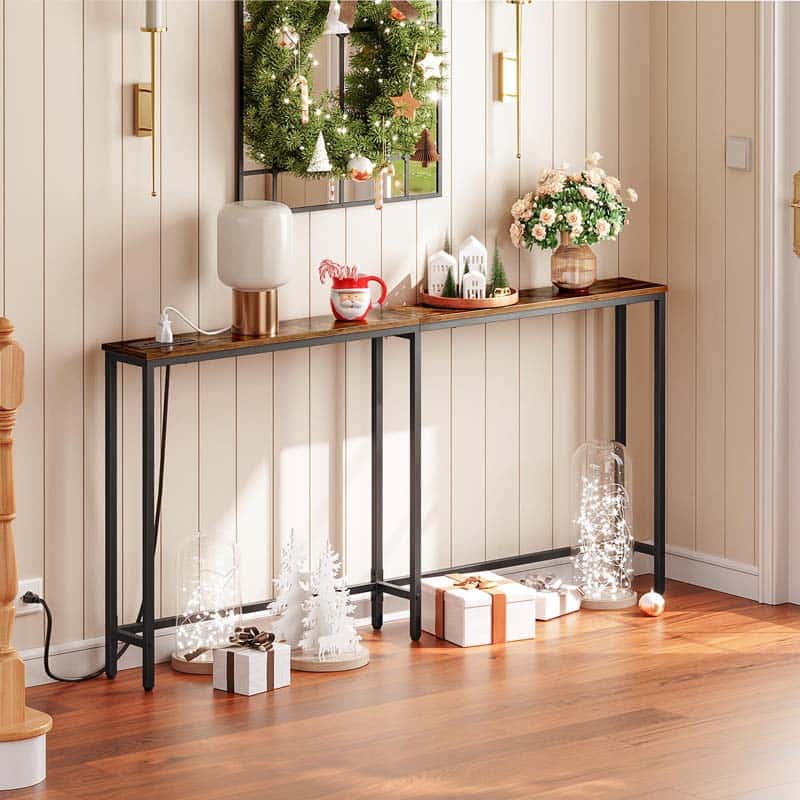 hoobro-console-table-63-pouces-table-console-marron-prise-usb image 2
