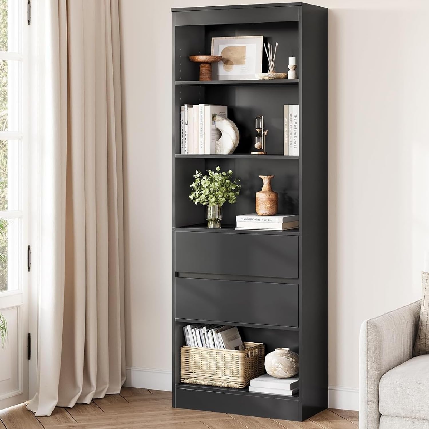 forabamb-commodes-salle-de-bain-armoire-haute-noire-180-cm-tiroirs image 1