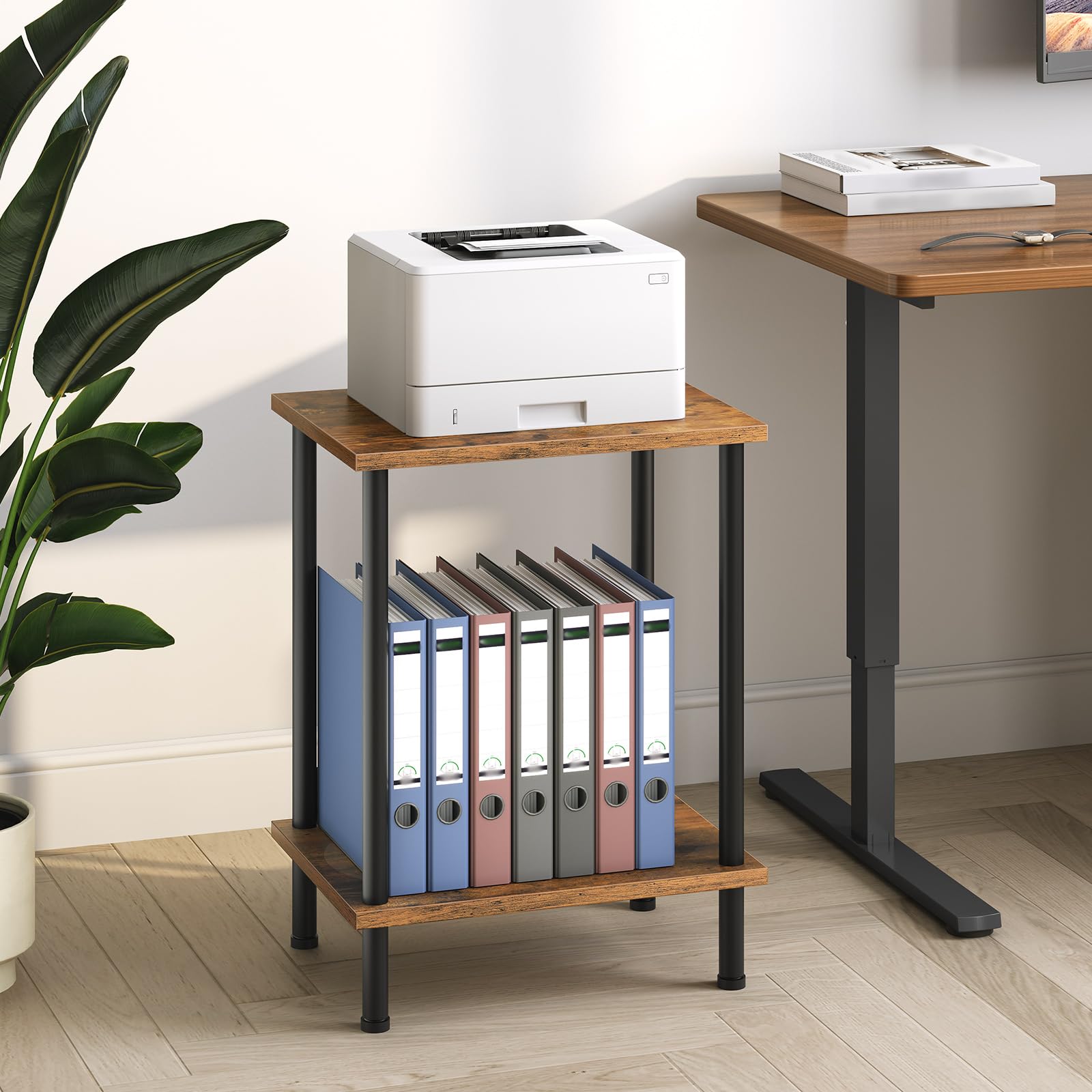 hoobro-side-tables-table-chevet-2-niveaux-marron-bf09bz01 image 8