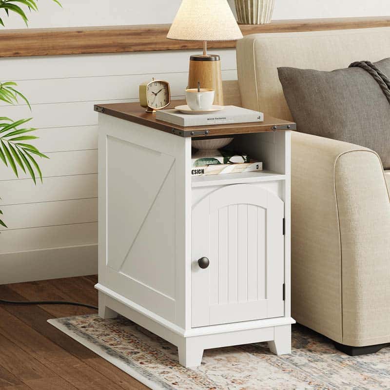 hoobro-side-tables-table-de-chevet-blanche-troite-avec-usb image 4