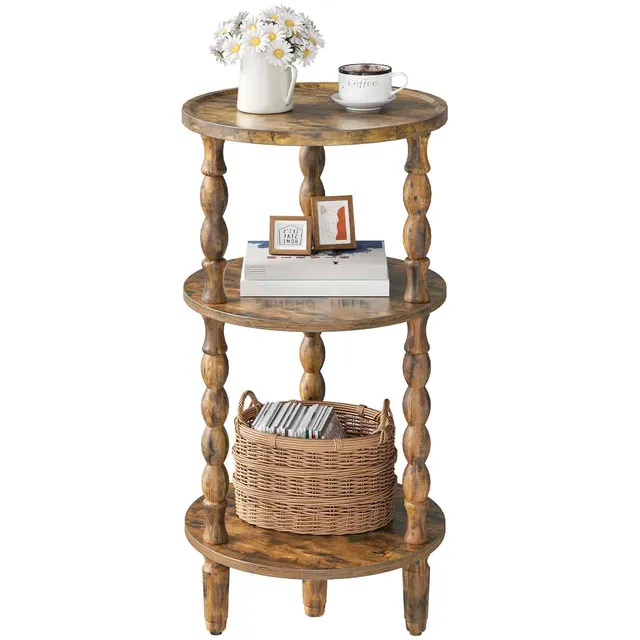 hoobro-side-tables-table-appoint-ronde-marron-3-niveaux image 1