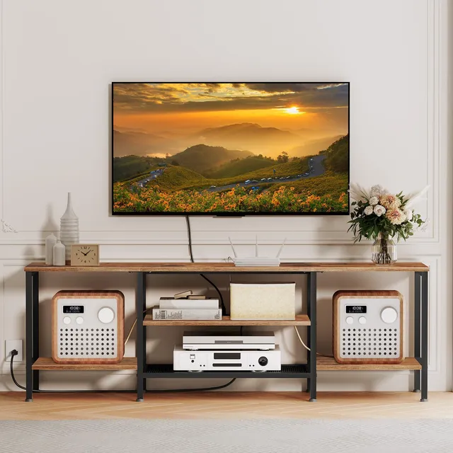 hoobro-meuble-tv-industriel-prises-marron-70-pouces-bf60ds01 image 1