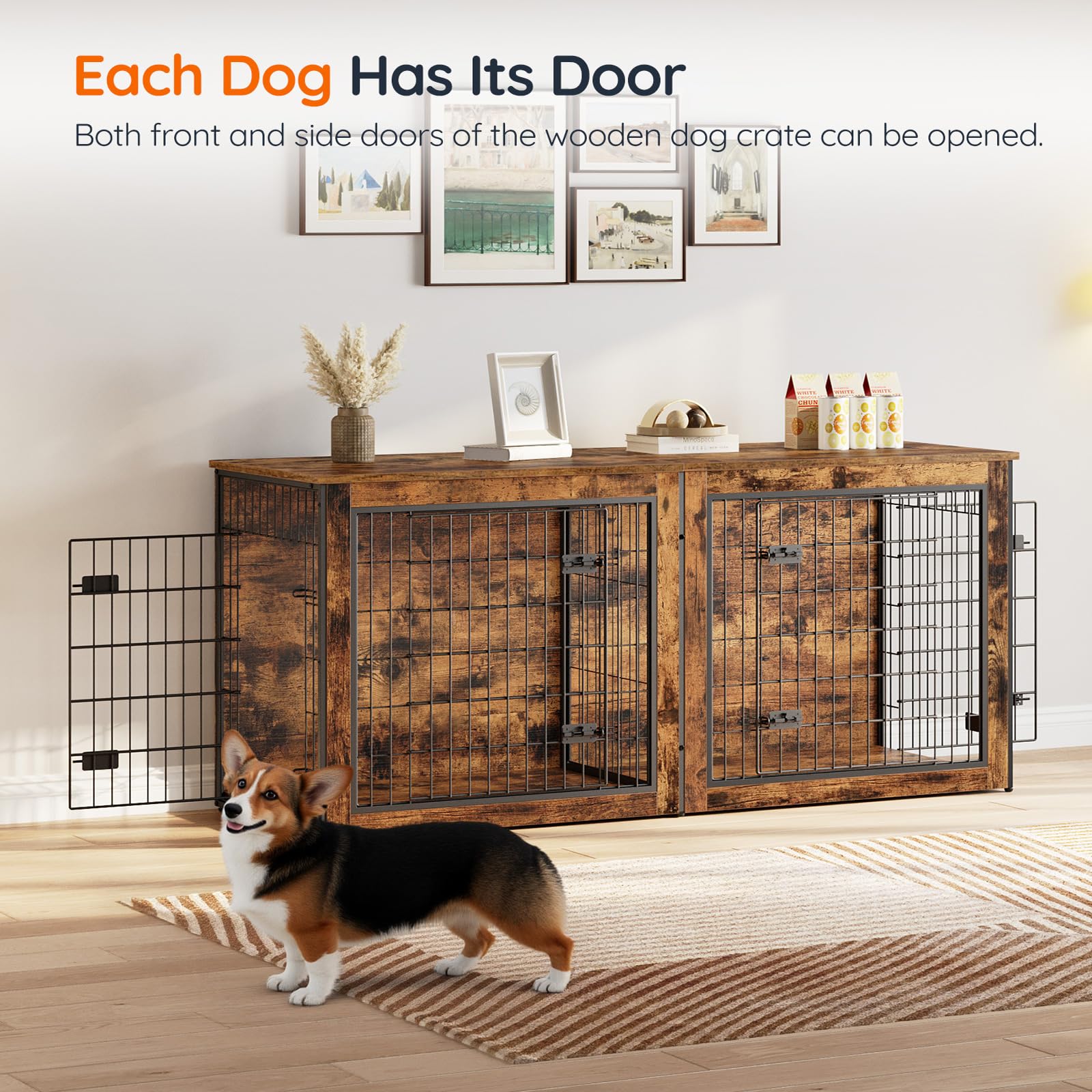 hoobro-pet-furniture-niche-chien-double-marron-160-cm-s-parateur image 5