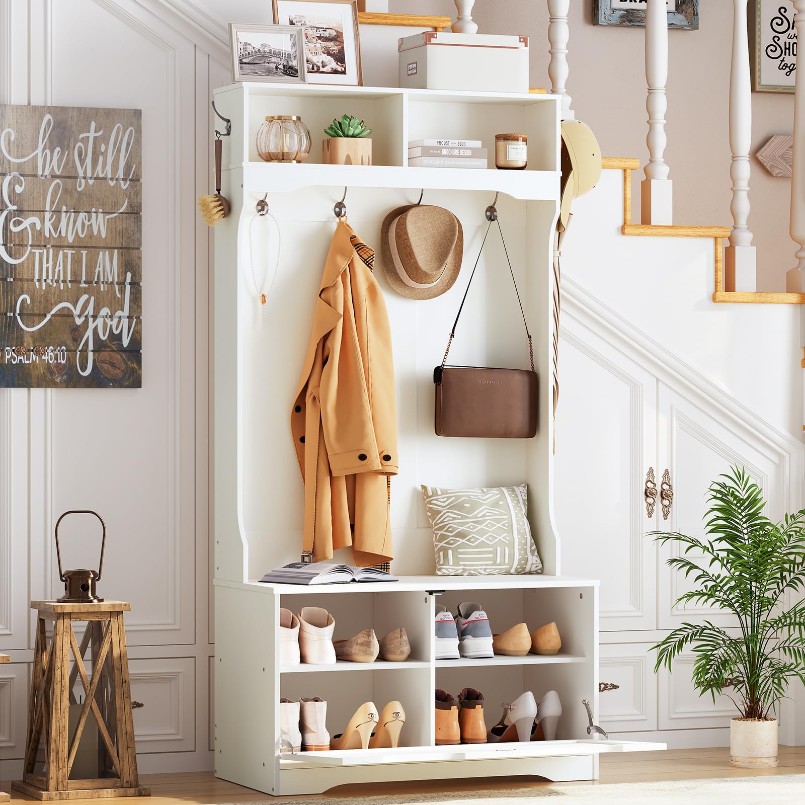 hoobro-hall-trees-vestiaire-entr-e-blanc-banc-chaussures image 4