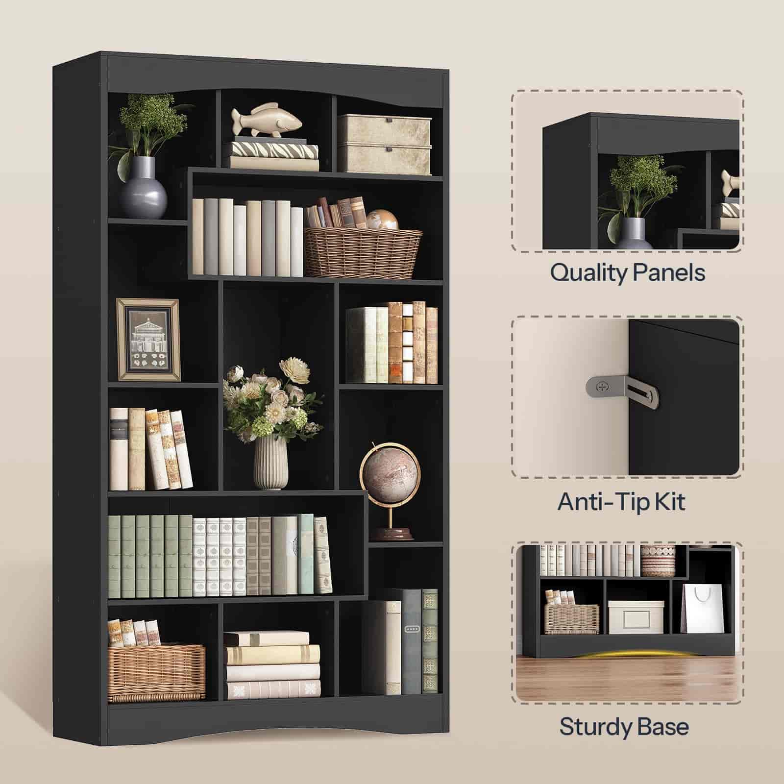 hoobro-bookshelves-grande-biblioth-que-cube-noire-180-cm-ouverte image 8