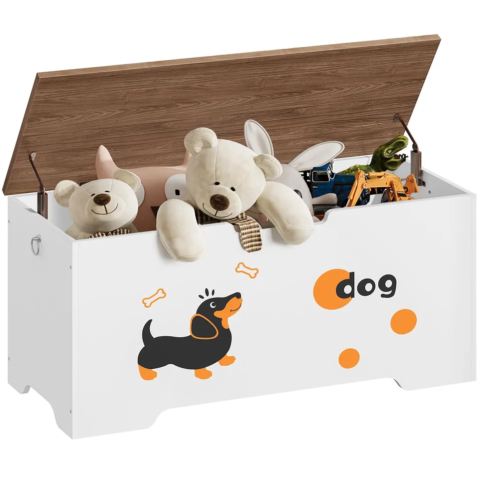 hoobro-banc-coffre-blanc-100-cm-coffre-jouets-bois image 1