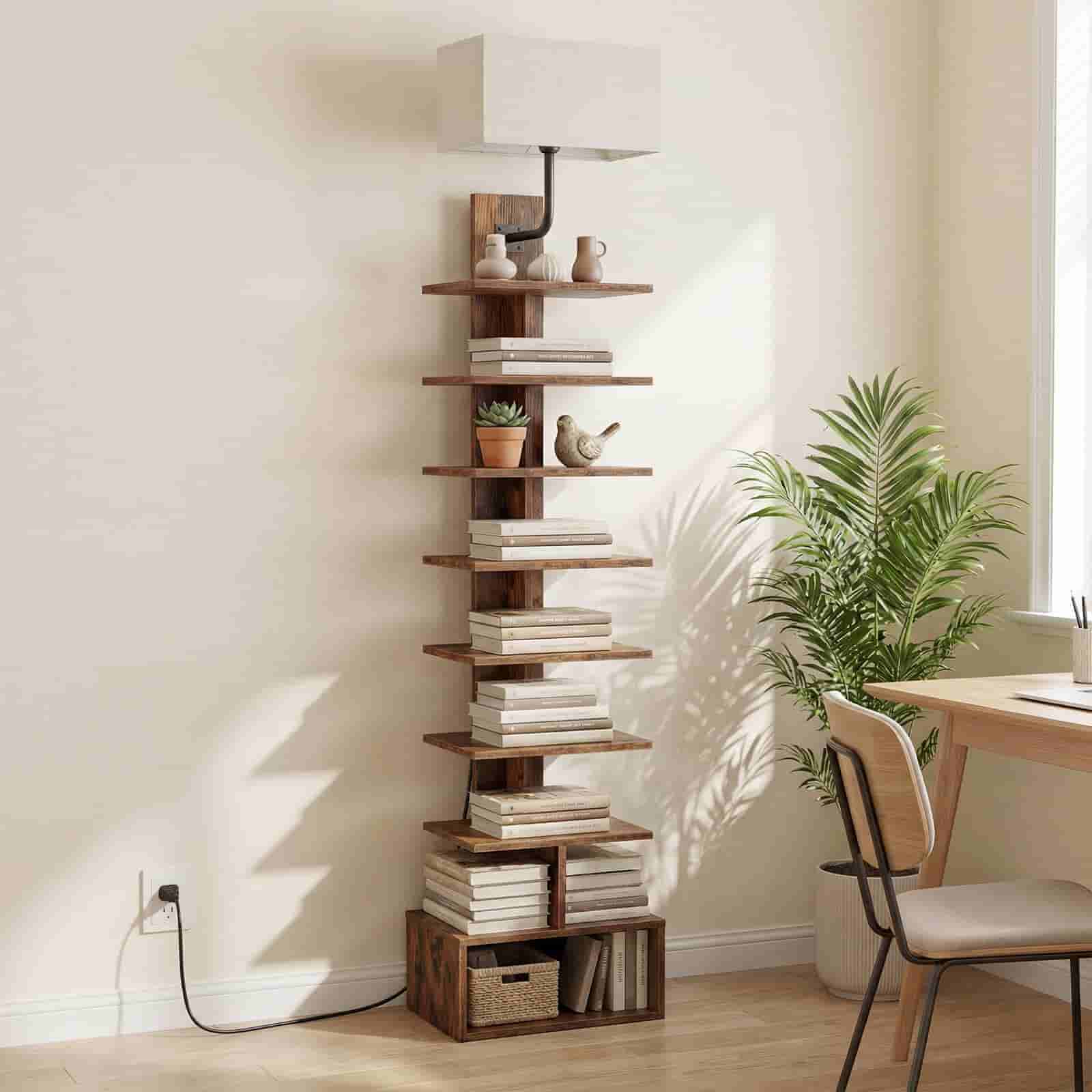 hoobro-bookshelves-biblioth-que-troite-9-niveaux-marron-avec-lumi-re image 2