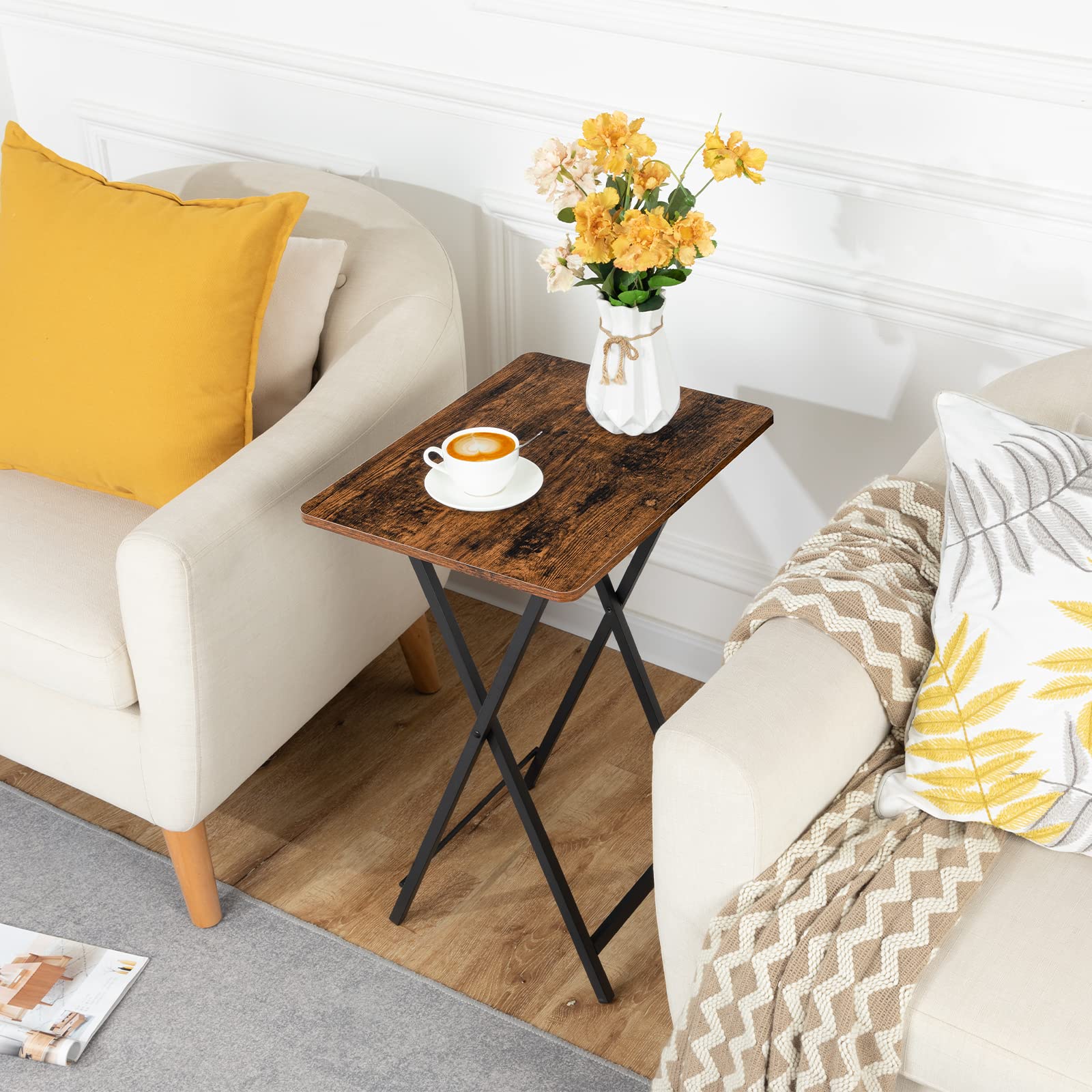 hoobro-tv-tray-tables-tables-pliantes-marron-lot-de-2 image 8