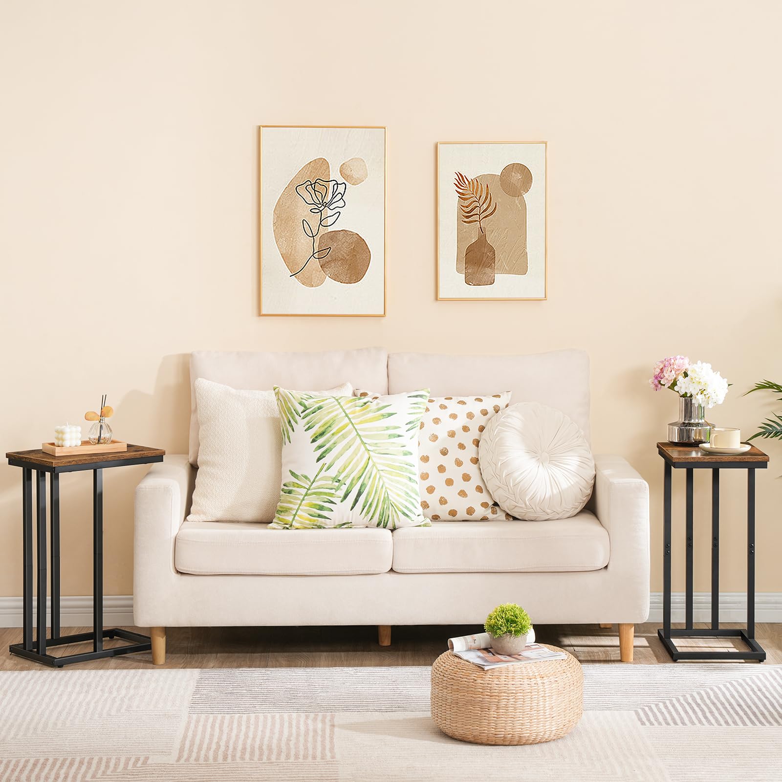 hoobro-side-tables-lot-2-tables-d-appoint-en-c-marron image 2